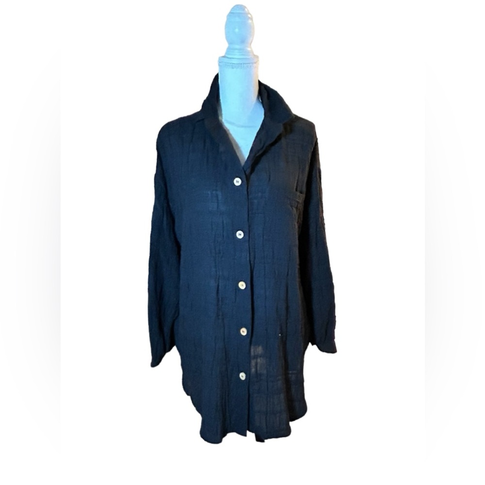 Dotti Black Gauze Button Down Top🆕